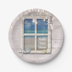 Assiettes En Carton Fenêtre de plage tropicale bois blanc élégant côti