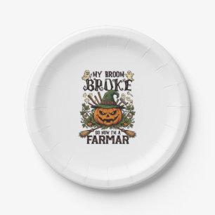 Assiettes En Carton Ferme Broom Broke Citrouille d'Halloween Sorcière 
