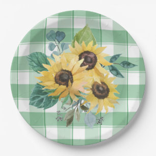Assiettes En Carton Ferme Country Sunflower Vérifications Vertes