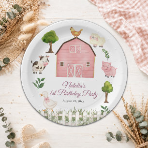Assiettes En Carton Ferme d'animaux à l'aquarelle Fête d'anniversaire 
