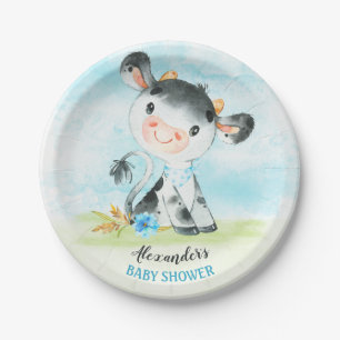 Assiettes En Carton Ferme de Baby shower de la vache-chien Watercolor
