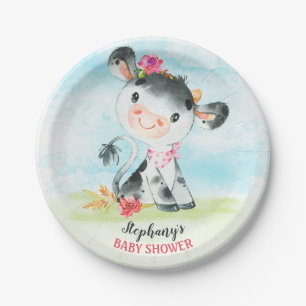 Assiettes En Carton Ferme de Baby shower de la vache de la fille de l'