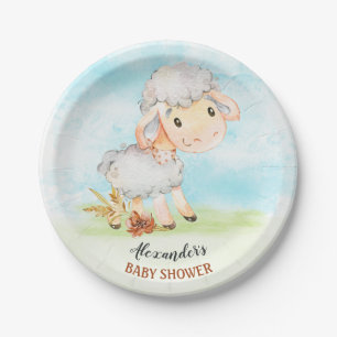 Assiettes En Carton Ferme de Baby shower des moutons d'aquarelle