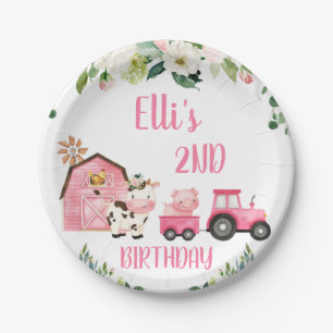 Assiettes En Carton Ferme de tracteur à grange rose Floral Anniversai
