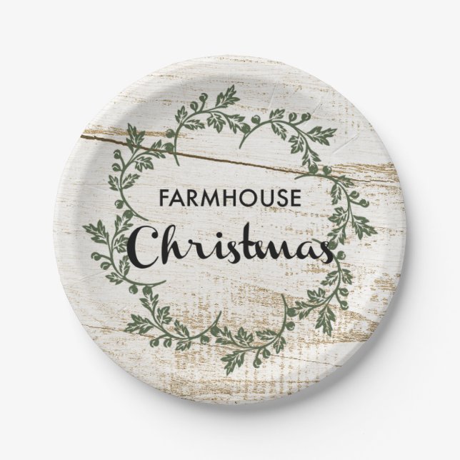 Assiettes En Carton Ferme moderne Wreath de Noël Bois rustique (Devant)