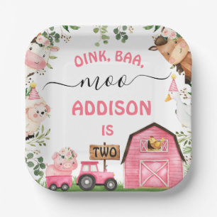 Assiettes En Carton Ferme Pink Grange Tracteur fête d'anniversaire