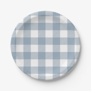 Assiettes En Carton Ferme Rustique Bleu Gris Buffalo Plaid Carré