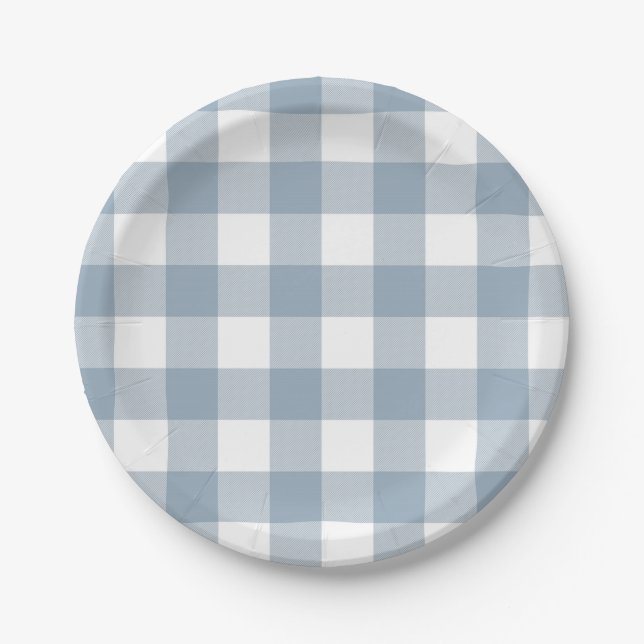 Assiettes En Carton Ferme Rustique Carré de Plaid Gris Bleu (Devant)