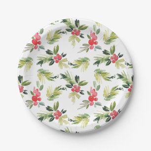 Assiettes En Carton Festif Aquarelle Holly Noël Motif