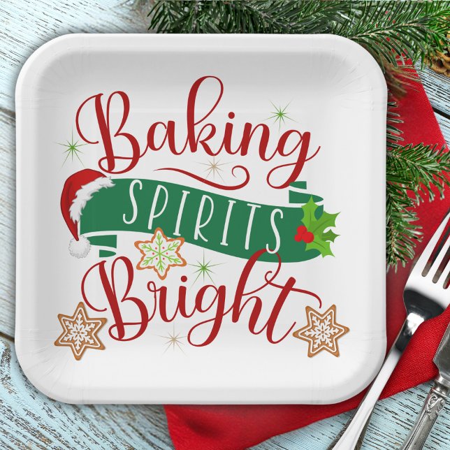 Assiettes En Carton Festif Baking Spirits Bright Christmas (Festive Baking Spirits Bright Christmas Paper Plates)