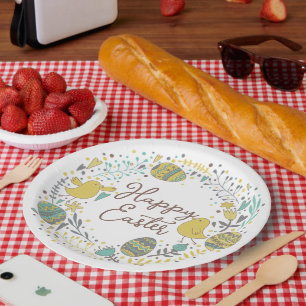 Assiettes En Carton Festif Colorful Joyeux Poussins de Pâques & Wreath