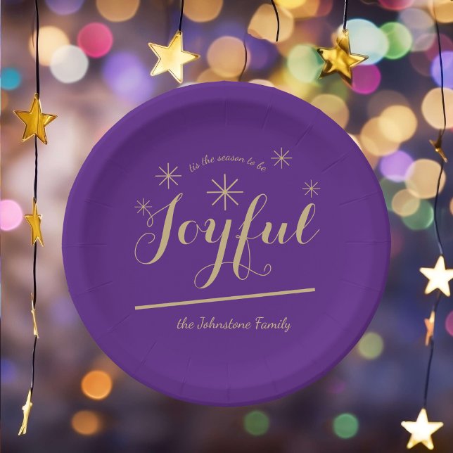 Assiettes En Carton Festif Joyful Nom de famille chic élégant Noël (Treats are even more delicious when taken from these gorgeous paper plates.)