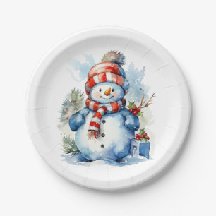 Assiettes En Carton Festif Noël bonhomme de neige Fête