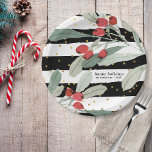 Assiettes En Carton Festif Noël Botaniques Fêtes Or<br><div class="desc">Habillez votre table de fête de vacances avec ces plaques de papier amusant avec un motif botanique aquarelle peint à la main contre des rayures noires et blanches et accentué avec des points de parties scintillant faux or. Ajoutez votre texte personnalisé pour personnaliser. Festif et amusant - parfait pour Noël,...</div>