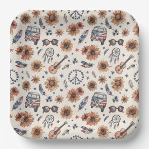 Assiettes En Carton Festival Boho Americana Tournesols Bus VW 4 juille