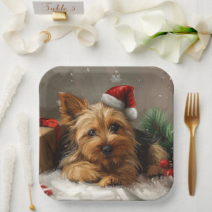 Assiettes En Carton Festival de Noël du chien Terrier australien