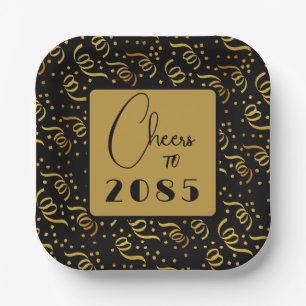 Assiettes En Carton Festivals Streamers Black n Gold New Years Party