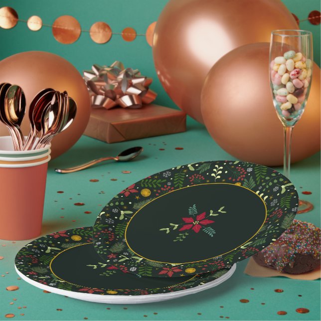 Assiettes En Carton Festive Botanical Christmas Plate  (Multi)