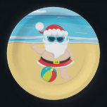 Assiettes En Carton Festive Christmas Beach Père Noël Holiday<br><div class="desc">Plage de Noël festive Plaque de papier de Noël Père Noël Holiday</div>