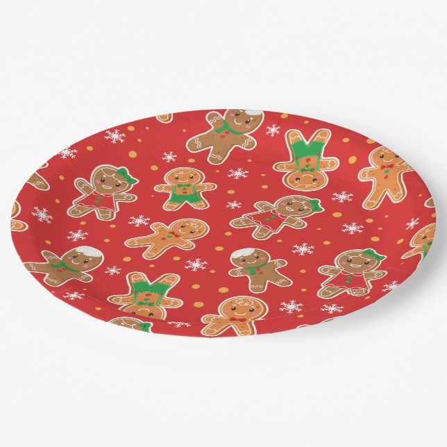 Assiettes En Carton Festive Christmas cookie gingerbread fête (Angle)