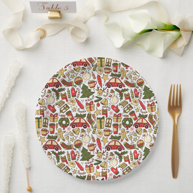Assiettes En Carton Festive Christmas Doodle Paper Plate (Mariage)