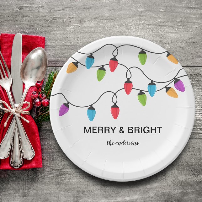 Assiettes En Carton Festive Christmas String Lights Personalized (Festive Christmas String Lights Personalized Paper Plates)