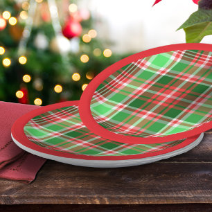 Assiettes En Carton Festive classique rouge vert blanc Noël Plaid