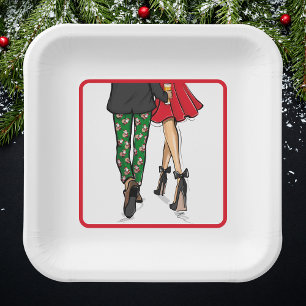 Assiettes En Carton Festive Couple Noël