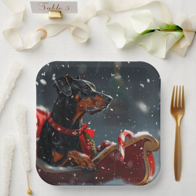 Assiettes En Carton Festive de Noël de chien Doberman (Mariage)