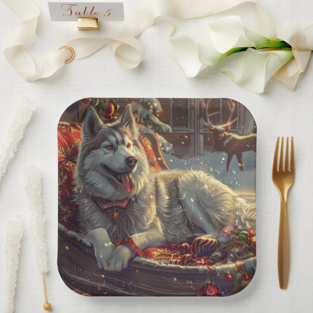 Assiettes En Carton Festive de Noël de chien laphund finlandais (Mariage)
