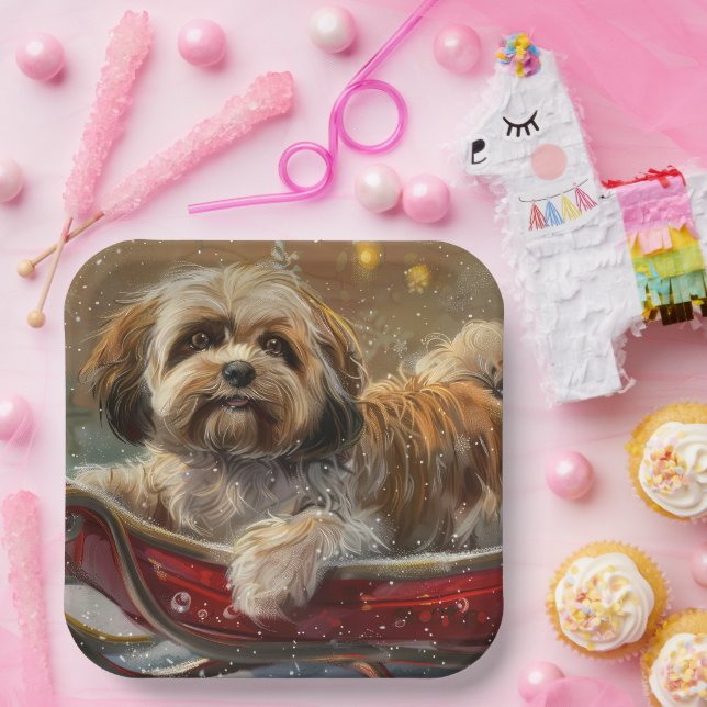 Assiettes En Carton Festive de Noël de chien Lhasa Apso (Fête)