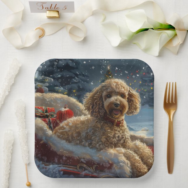 Assiettes En Carton Festive de Noël du chien de caniche (Mariage)