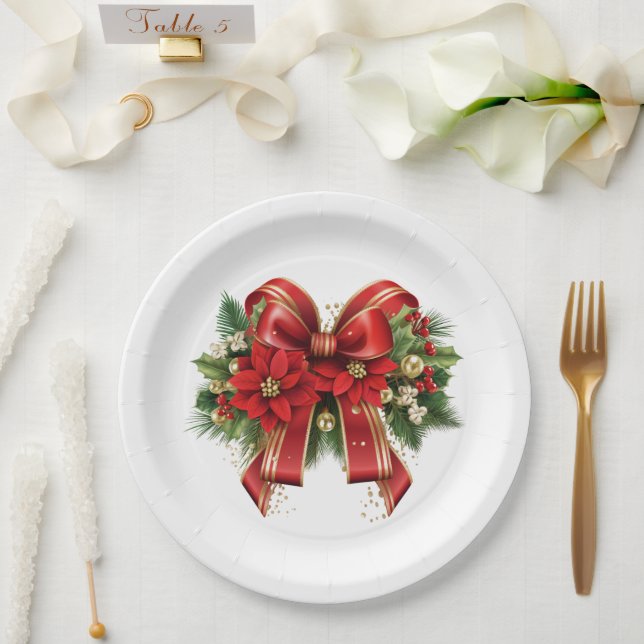 Assiettes En Carton Festive de Noël rouge et or (Mariage)