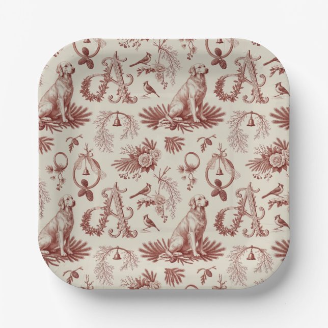Assiettes En Carton Festive Dog Lover Letter A Christmas Plates (Recto)
