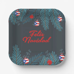 Assiettes En Carton Festive Feliz Navidad Puerto Rican