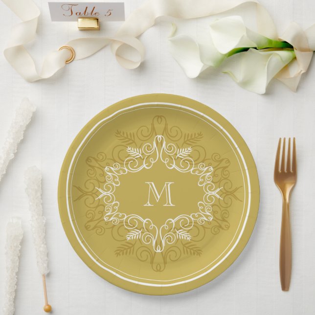 Assiettes En Carton Festive Foliage Déco Cadre Monogram Classy Holiday (Mariage)