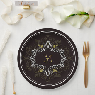 Assiettes En Carton Festive Foliage Déco Cadre Monogram Classy Holiday