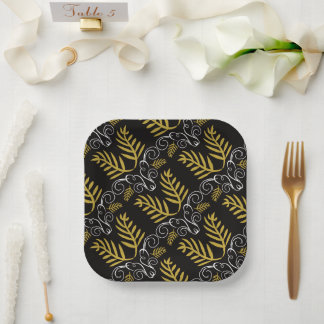 Assiettes En Carton Festive Foliage Or Art Déco Vintage Chic Holiday