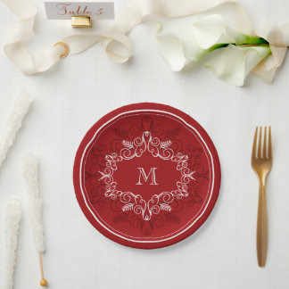 Assiettes En Carton Festive Foliage Rouge Déco Cadre Monogramme Vacanc