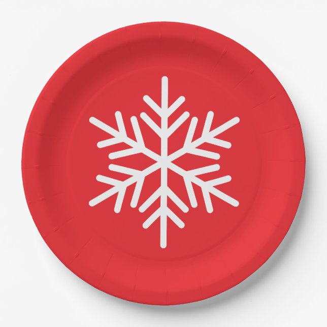 Assiettes En Carton Festive Fun White Nordic Snowflake On Bright Red (Devant)