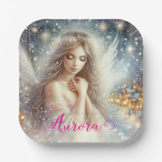 Assiettes En Carton Festive Girly Watercolor Ethereal Frost Snow Angel
