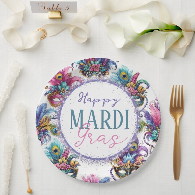 Assiettes En Carton Festive Mardi Gras (Mariage)