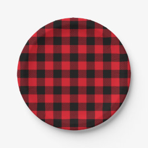 Assiettes En Carton Festive Red Plaid Motif Holiday