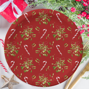 Assiettes En Carton Festive Rouge & Blanc Botanique Verdure Noël