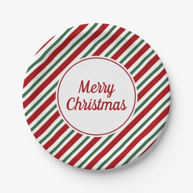 Assiettes En Carton Festive Rouge Vert Grandes Joyeux Noël (Devant)