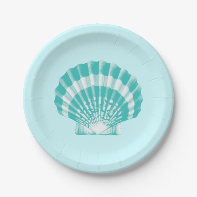 Assiettes En Carton Feston Shell - aqua mol et blanc (Devant)