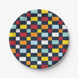 Assiettes En Carton Fête à motif damier coloré