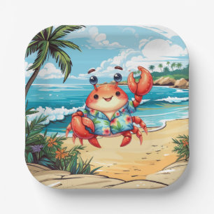 Assiettes En Carton Fête amusante de crabe de plage 