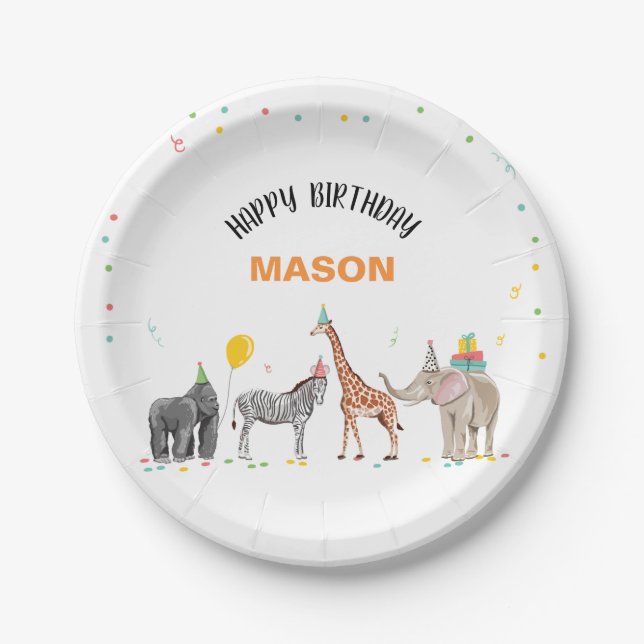 Assiettes En Carton Fête Animaux Safari Zoo Party Boy Wild Birthday (Devant)