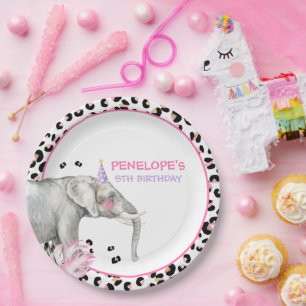 Assiettes En Carton Fête Animaux Wild Safari Rose fille Anniversaire